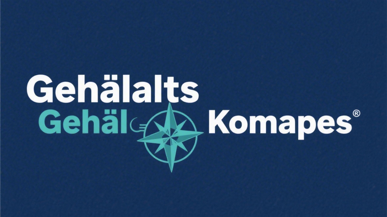 Minimalistic GehaltsKompass wordmark in dark blue with mint compass symbol conveying trust and clarity